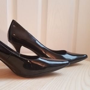 Calvin Klein Black Patent Point Toe Pumps